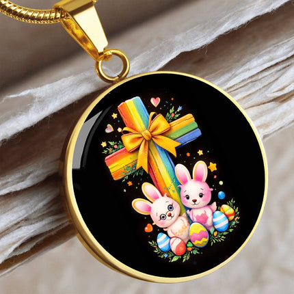 Easter Bunnies Circle Necklace – Christian Gift for Kids