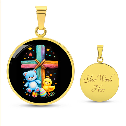 Teddy Bear & Duckling Circle Necklace – Christian Gift for Kids