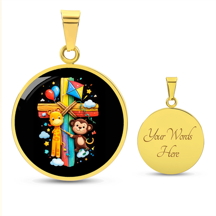 Giraffe & Monkey Circle Necklace – Christian Gift for Kids