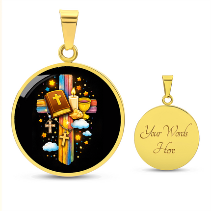Holy Bible & Chalice Circle Necklace – Christian Gift for Kids