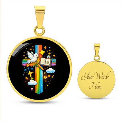 Dove & Holy Bible Circle Necklace – Christian Gift for Kids