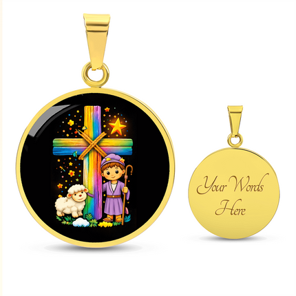 Little Shepherd & Lamb Circle Necklace – Christian Gift for Kids
