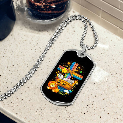 Rainbow Cross Noahs Ark | Christian Dog Tag Necklace | Gift for Kids