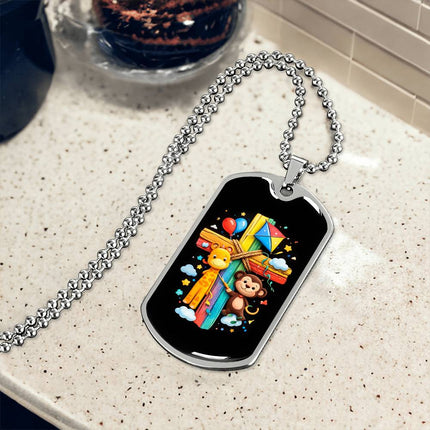 Rainbow Cross Jungle Animals | Christian Dog Tag Necklace | Gift for Kids