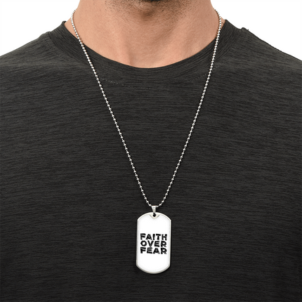 Faith Over Fear Dog Tag Necklace – Christian Gift for Men