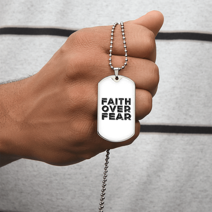Faith Over Fear Dog Tag Necklace – Christian Gift for Men