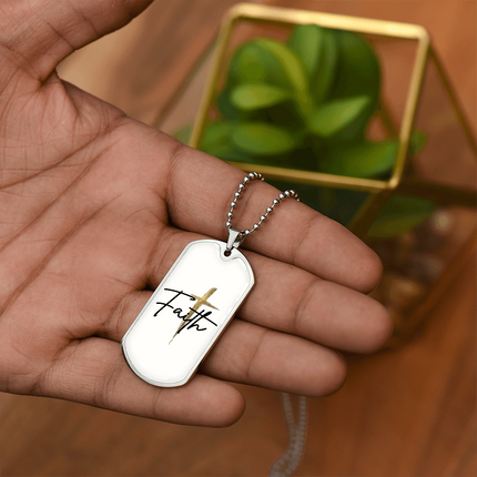 Faith Cross Gold Christian Dog Tag Necklace | Luxury Pendant Gift