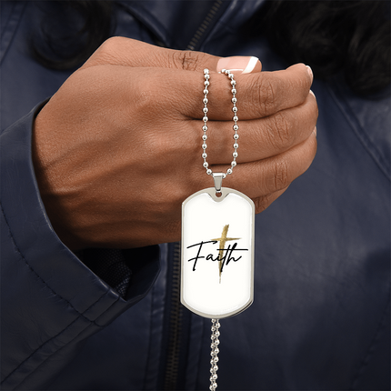 Faith Cross Gold Christian Dog Tag Necklace | Luxury Pendant Gift
