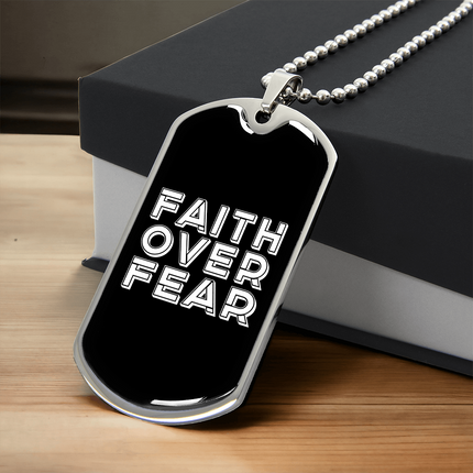 Faith Over Fear Graphic Dog Tag Necklace – Christian Gift for Men