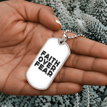 Faith Over Fear Dog Tag Necklace – Christian Gift for Men