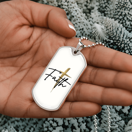 Faith Cross Gold Christian Dog Tag Necklace | Luxury Pendant Gift