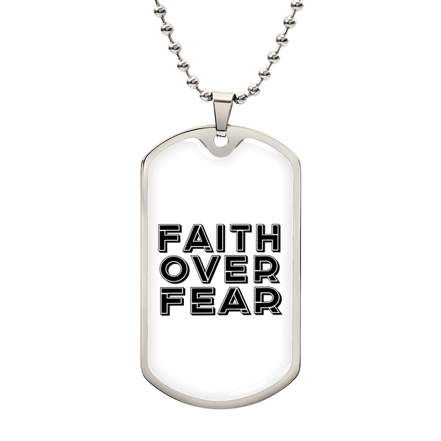 Faith Over Fear Dog Tag Necklace – Christian Gift for Men