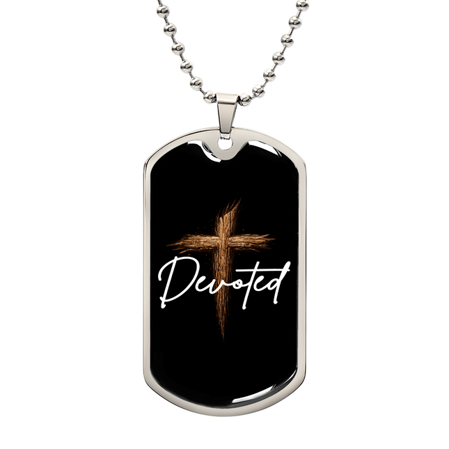 Christian Necklace for Men | Devoted Wooden Cross Dog Tag Necklace