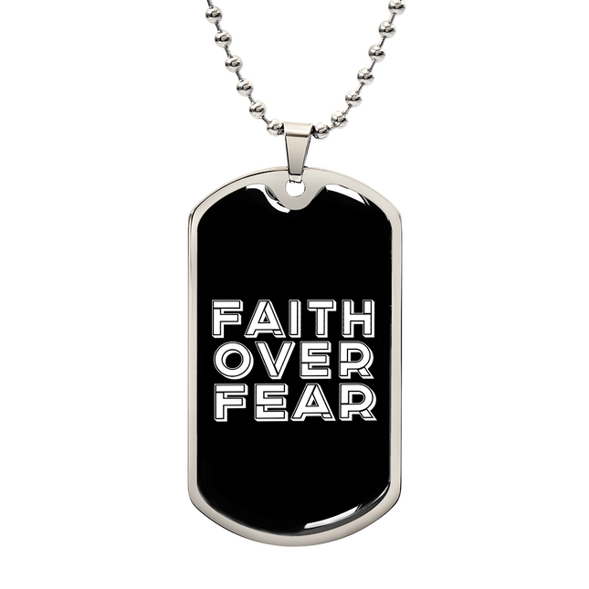 Faith Over Fear Graphic Dog Tag Necklace – Christian Gift for Men
