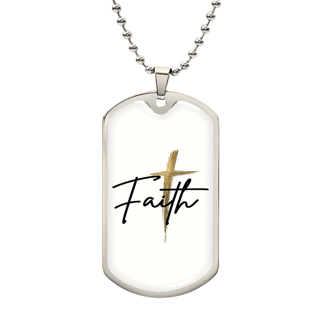 Faith Cross Gold Christian Dog Tag Necklace | Luxury Pendant Gift