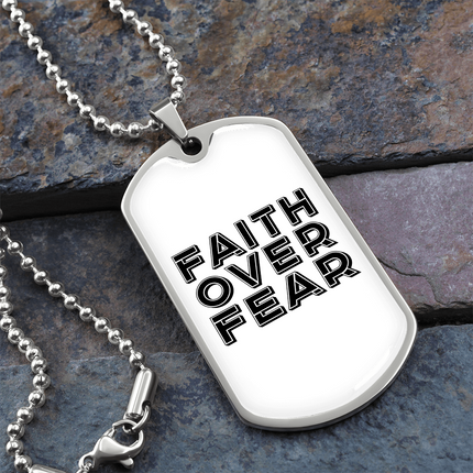 Faith Over Fear Dog Tag Necklace – Christian Gift for Men