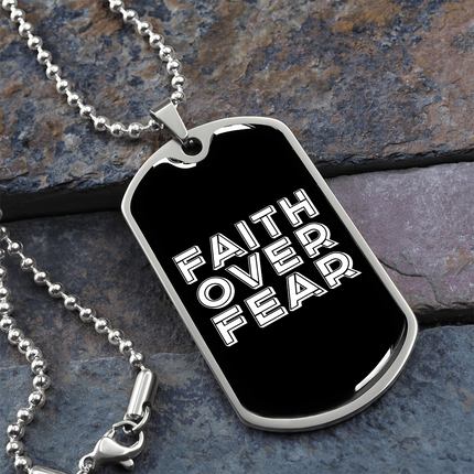 Faith Over Fear Graphic Dog Tag Necklace – Christian Gift for Men