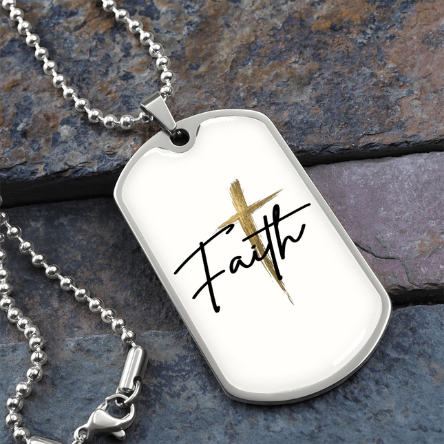 Faith Cross Gold Christian Dog Tag Necklace | Luxury Pendant Gift