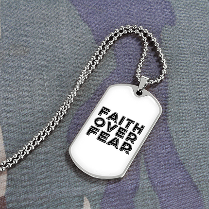 Faith Over Fear Dog Tag Necklace – Christian Gift for Men