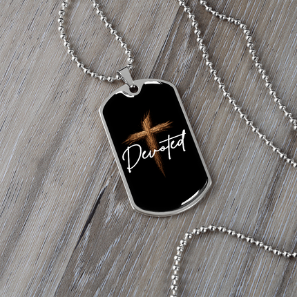 Christian Necklace for Men | Devoted Wooden Cross Dog Tag Necklace