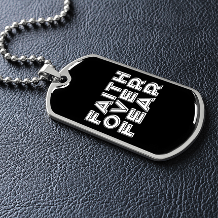 Faith Over Fear Graphic Dog Tag Necklace – Christian Gift for Men