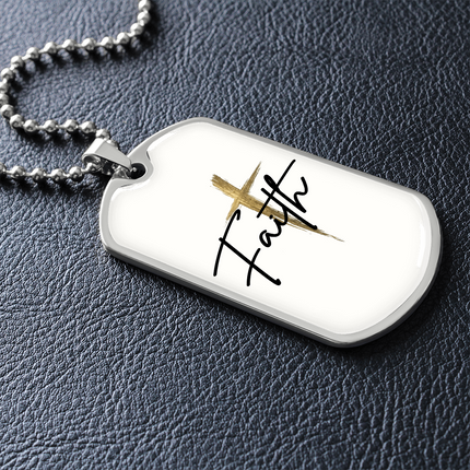 Faith Cross Gold Christian Dog Tag Necklace | Luxury Pendant Gift