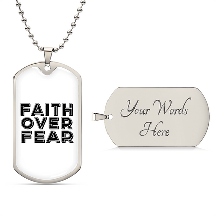 Faith Over Fear Dog Tag Necklace – Christian Gift for Men