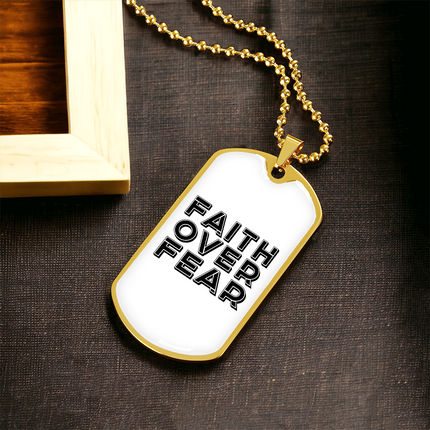 Faith Over Fear Dog Tag Necklace – Christian Gift for Men