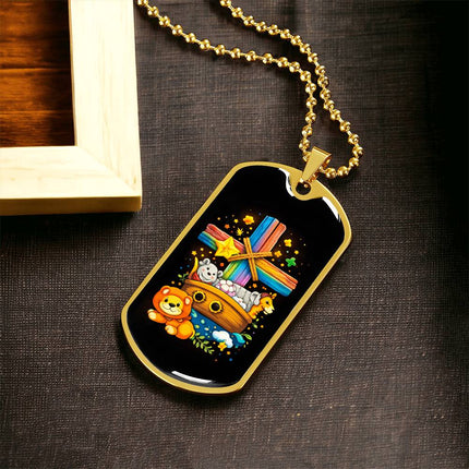 Rainbow Cross Noahs Ark | Christian Dog Tag Necklace | Gift for Kids