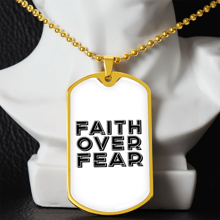 Faith Over Fear Dog Tag Necklace – Christian Gift for Men