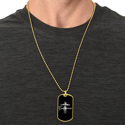 Endurance Cross Dog Tag Necklace – Christian Gift for Men