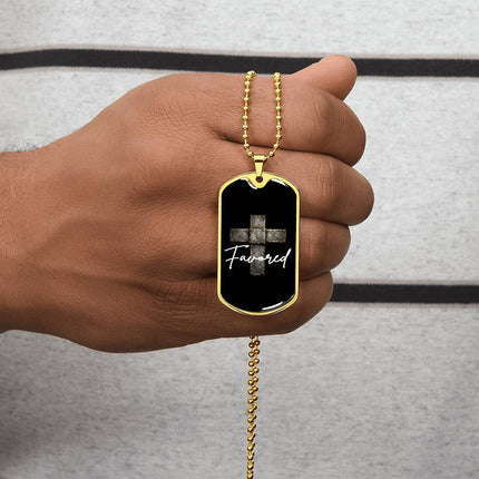 Favored Cross Dog Tag Necklace – Christian Gift for Men
