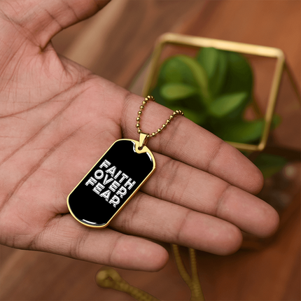 Faith Over Fear Graphic Dog Tag Necklace – Christian Gift for Men