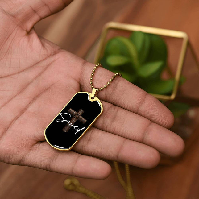 Saved Cross Dog Tag Necklace – Christian Gift for Men