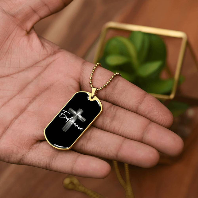 Endurance Cross Dog Tag Necklace – Christian Gift for Men
