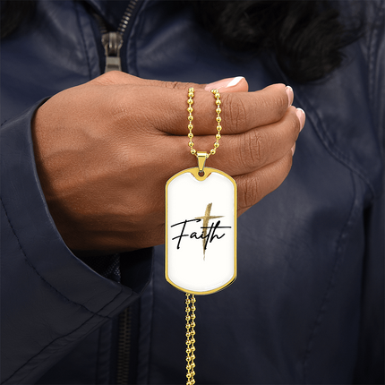 Faith Cross Gold Christian Dog Tag Necklace | Luxury Pendant Gift