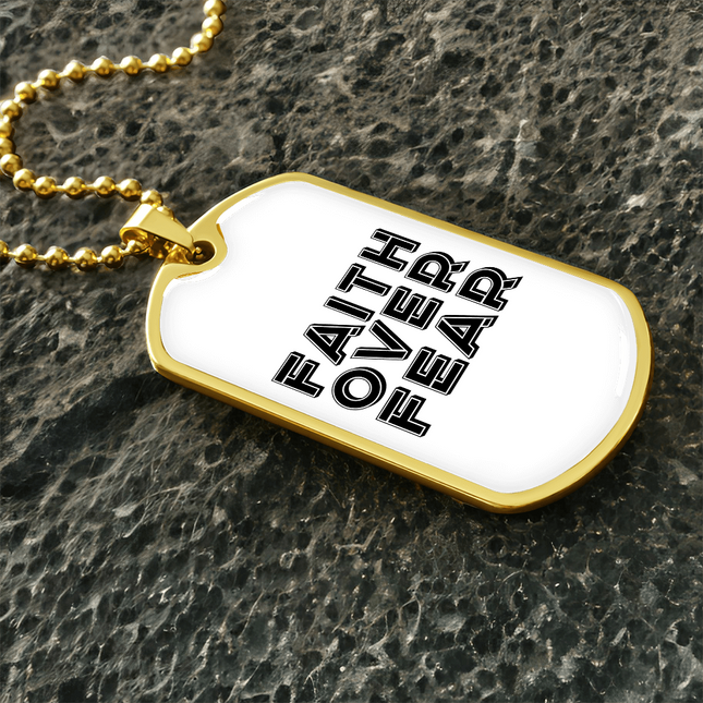 Faith Over Fear Dog Tag Necklace – Christian Gift for Men