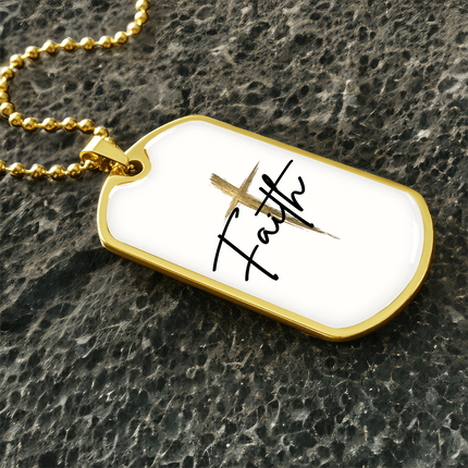 Faith Cross Gold Christian Dog Tag Necklace | Luxury Pendant Gift