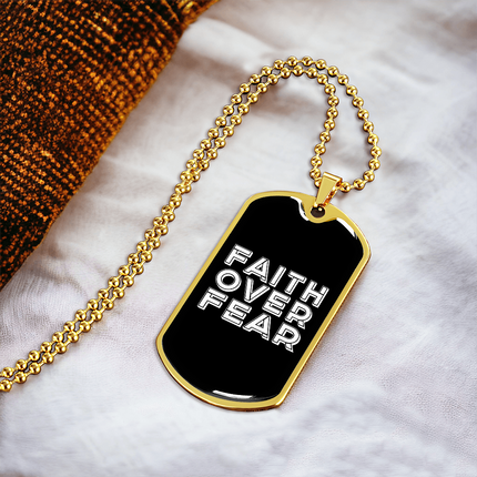 Faith Over Fear Graphic Dog Tag Necklace – Christian Gift for Men