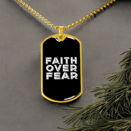 Faith Over Fear Graphic Dog Tag Necklace – Christian Gift for Men