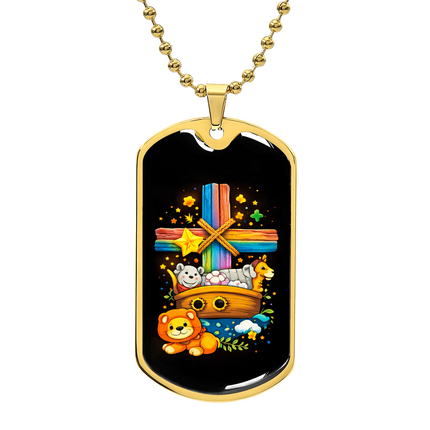 Rainbow Cross Noahs Ark | Christian Dog Tag Necklace | Gift for Kids