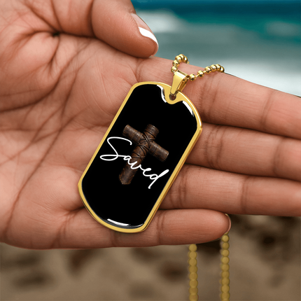 Saved Cross Dog Tag Necklace – Christian Gift for Men