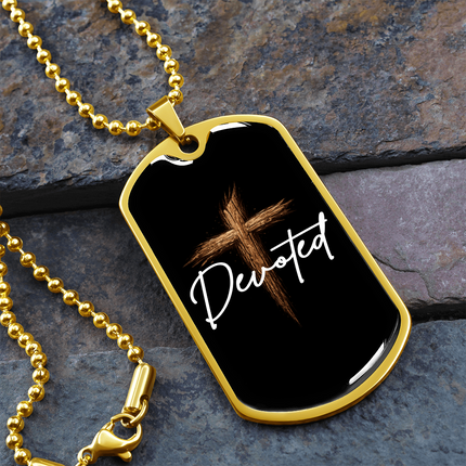 Christian Necklace for Men | Devoted Wooden Cross Dog Tag Necklace