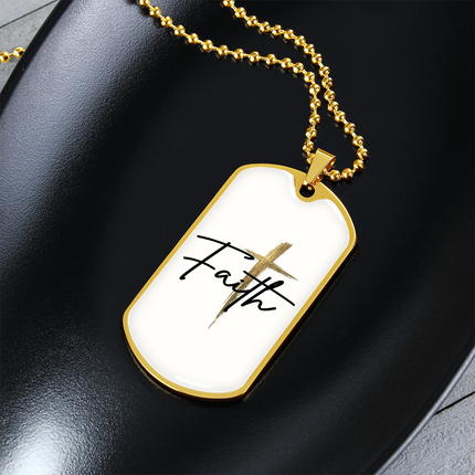 Faith Cross Gold Christian Dog Tag Necklace | Luxury Pendant Gift