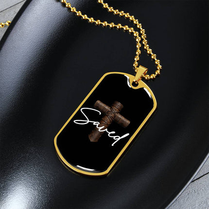 Saved Cross Dog Tag Necklace – Christian Gift for Men