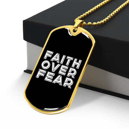 Faith Over Fear Graphic Dog Tag Necklace – Christian Gift for Men