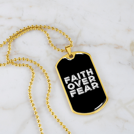 Faith Over Fear Graphic Dog Tag Necklace – Christian Gift for Men