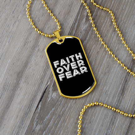Faith Over Fear Graphic Dog Tag Necklace – Christian Gift for Men