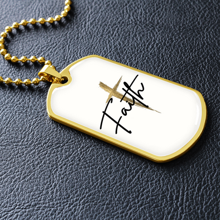 Faith Cross Gold Christian Dog Tag Necklace | Luxury Pendant Gift