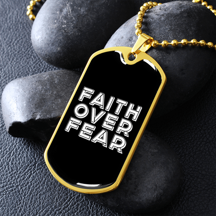 Faith Over Fear Graphic Dog Tag Necklace – Christian Gift for Men